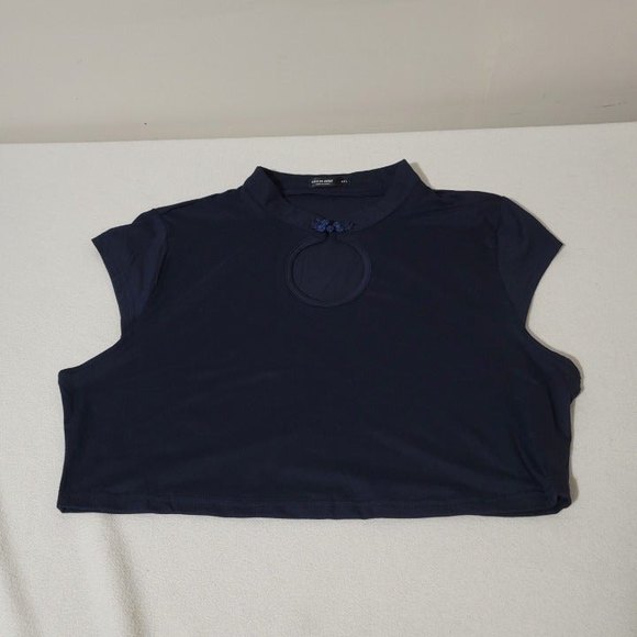 Shein crop top mandarin collar keyhole navy 4x plus - Picture 6 of 9